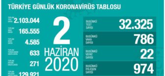 02 Haziran 2020 Türkiye Koronavirüs Tablosu