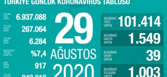 29 Ağustos 2020 Koronavirüs Tablosu